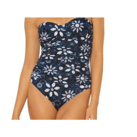 Bleu Rod Beattie Navy Blue One Piece Floral Sweethart Swimsuit size 4 NWT - Picture 4 of 6